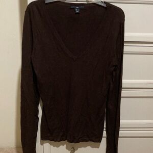 H&M V-Neck Long Sleeve Sweater in Brown Size 8